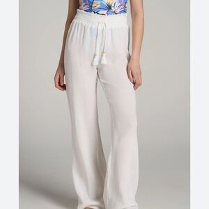 GOA White Viscose High Rise  Smocked  Waistline Gauze Beach Pants M NWOT